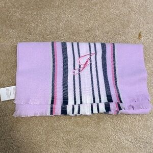 Lands' End Pink and Black Striped Scarf monogram J
